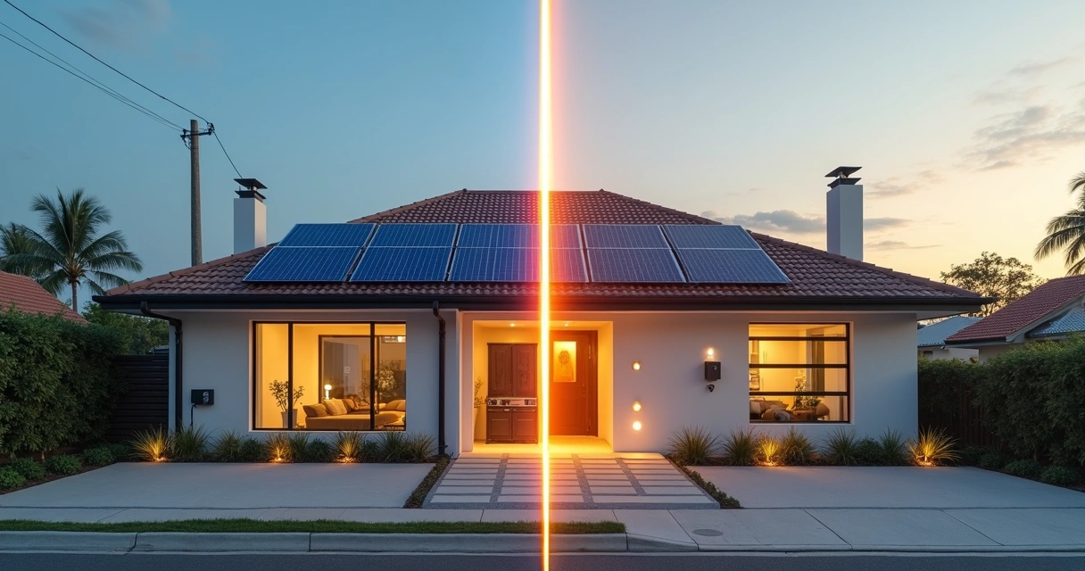 Metade de casa conectada à rede e metade com energia solar autônoma